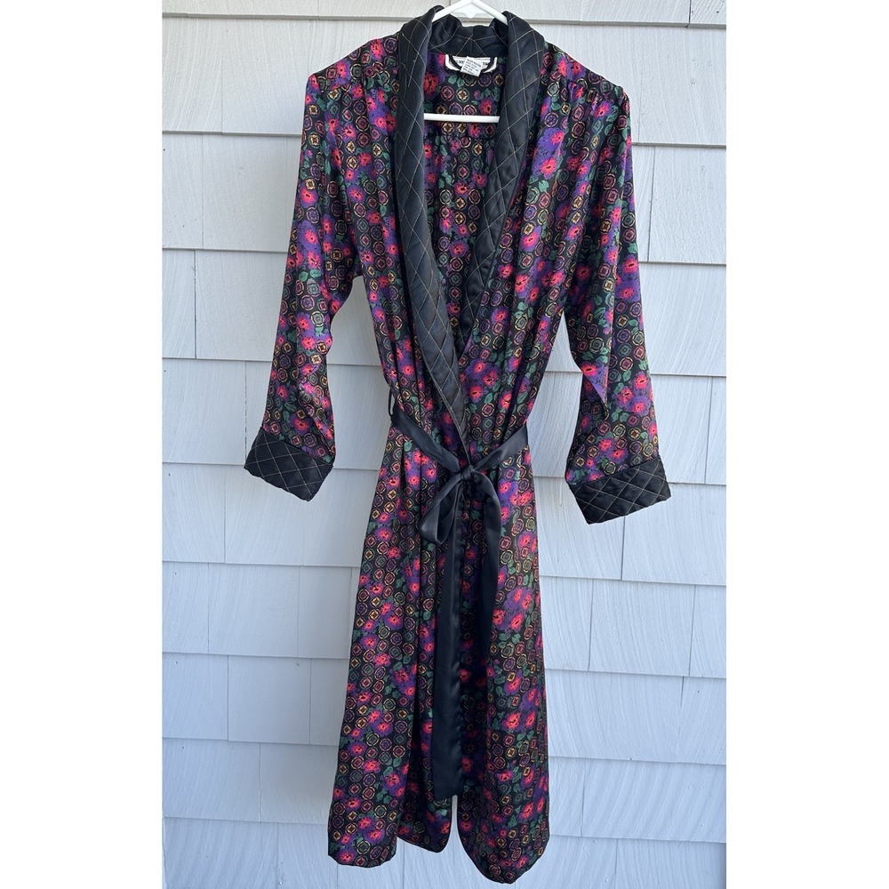 Vintage‎ 1980s Lauren Alexandra Floral Robe Quilted Satin Trim Small